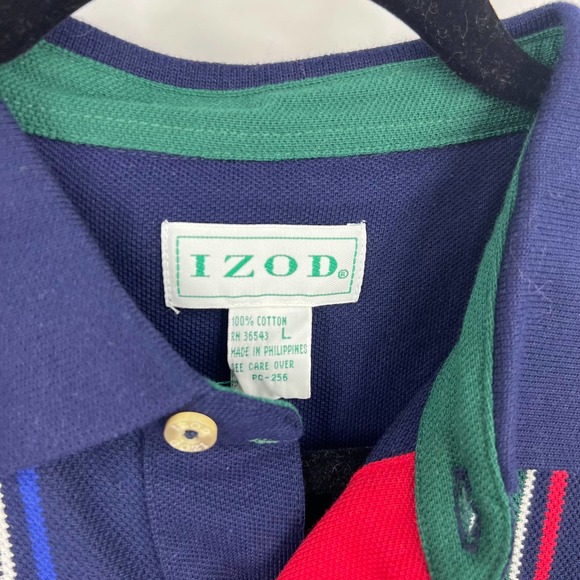 Izod Vintage Vertical Striped Short Sleeve Polo Shirt Men's Large 100% Cotton - Picture 3 of 8